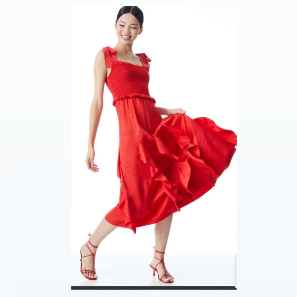 Alice & Olivia Red MIDI Dress with Tie Shoulder Straps - sz. 2